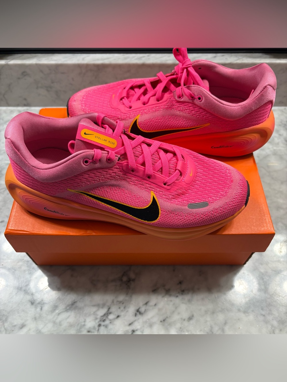 Nike Youth Big Kid Stellar Ride Lace Up Running Shoe Youth Hot Pink & Orange 6Y